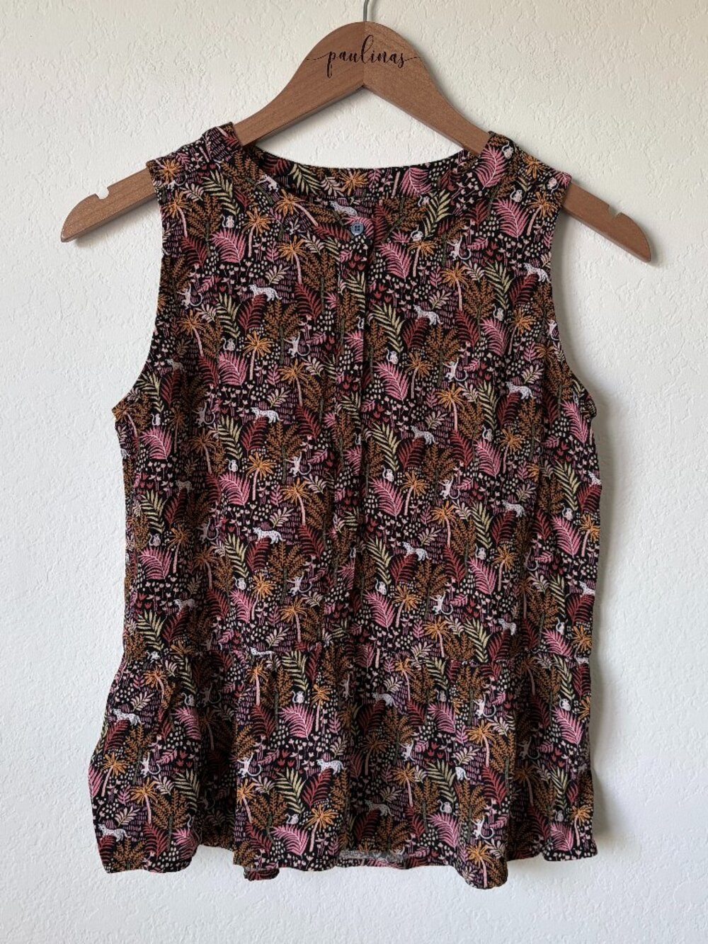 LOFT Top Womens XS Colorful Jungle Tropical Print Peplum Sleeveless Blouse